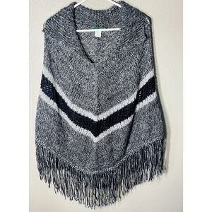 VTG Marshall Field Co Poncho Mohair RN17730 Made In Italy Black Gray Collar (D1)